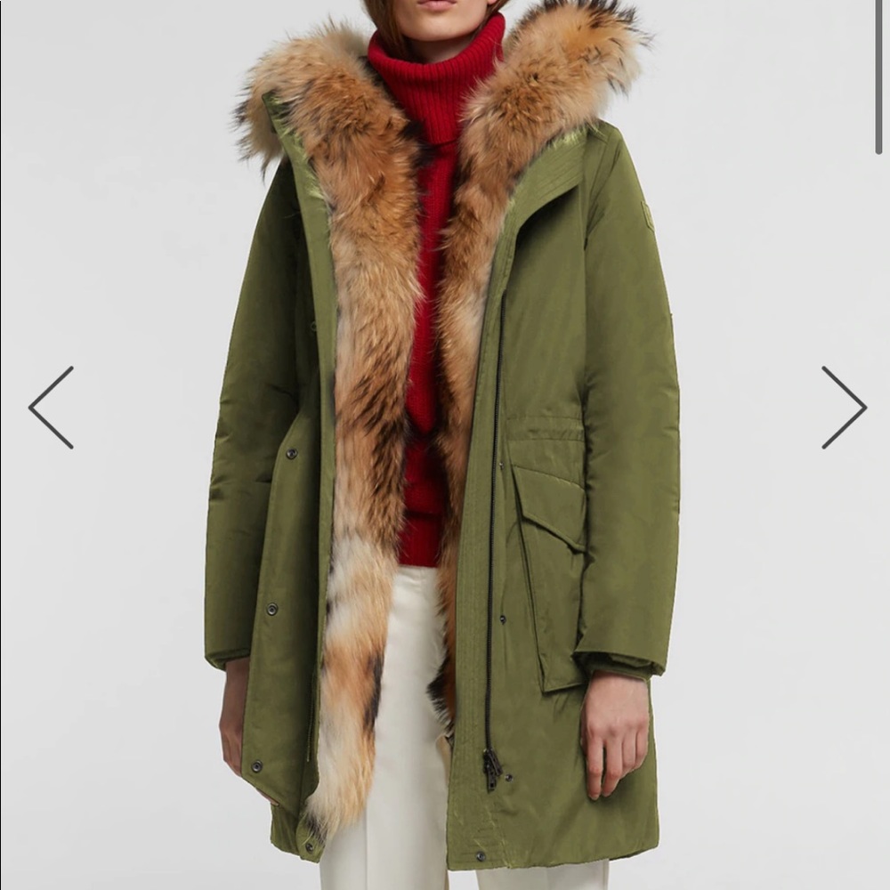 Woolrich military parka w raccoon fur trim